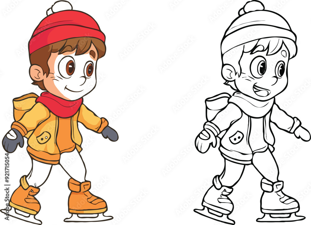 Coloring page features a simple drawing of red yellow with baby boy & girl ice skating, designed cartoon character image for young children
Coloring page features a simple drawing of red yellow with baby boy & girl ice skating, designed cartoon character image for young children