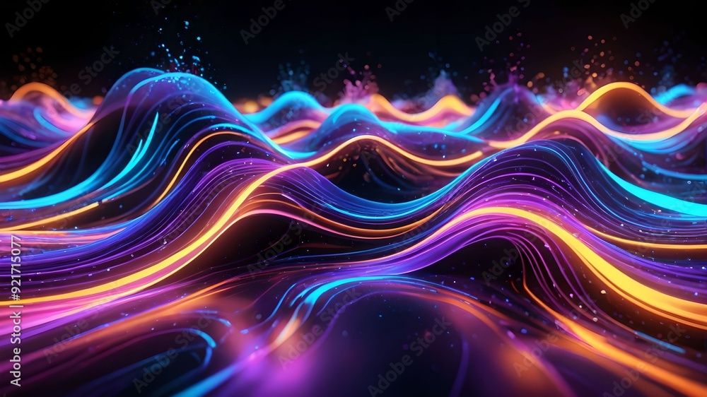 Glowing Neon Waves with Opalescent Sheen Glowing Neon Waves with Opalescent Sheen