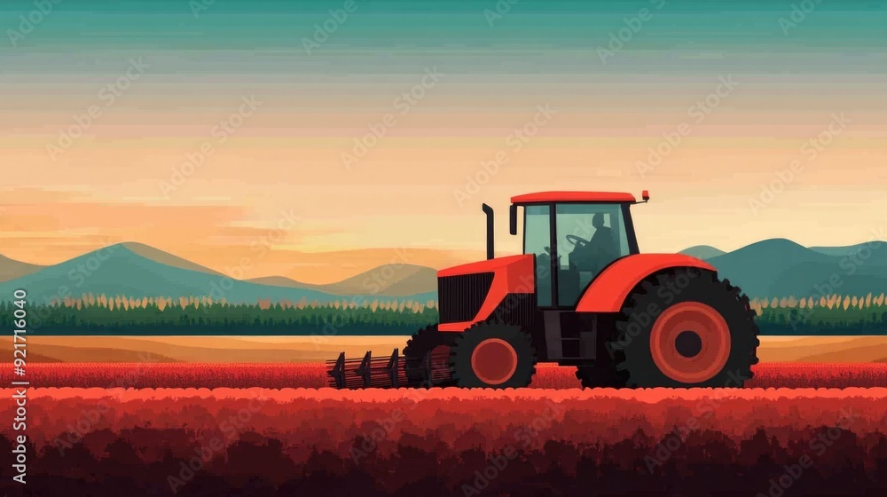 Obraz premium Sustainable Agriculture Eco Friendly Farm Machinery Flat Design Depicts futuristic energy efficient agricultural equipment and tools for modern environmentally conscious farming practices