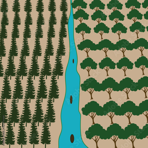 industrial forest with river in the middle