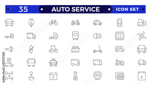 Auto service icon set. Car garage icons set. Auto service, tools, screwdriver, wrench, hammer, gear, car, repair, engine and more.