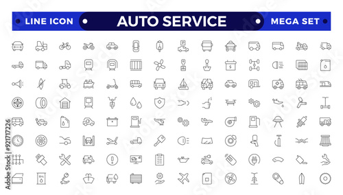 Auto service icon set. Car garage icons set. Auto service, tools, screwdriver, wrench, hammer, gear, car, repair, engine and more.