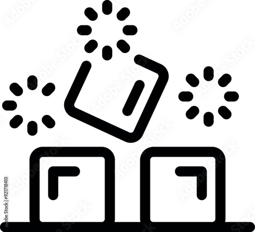 Line art vector icon of a smartphone falling from a pedestal, representing a fall from grace or loss of popularity