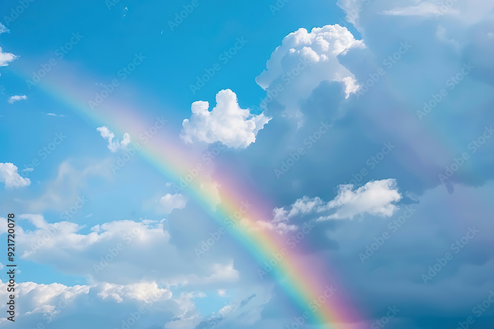 Generative ai on theme of beautiful tranquil landscape with magical bright rainbow at cloudy sky Generative ai on theme of beautiful tranquil landscape with magical bright rainbow at cloudy sky
