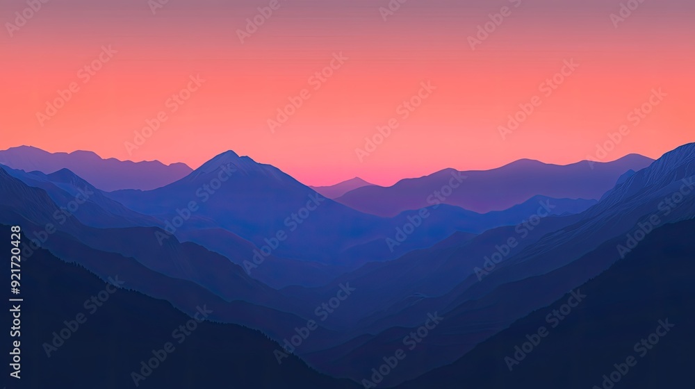 Obraz premium High-angle view of a mountain landscape at dusk, leaving space for text in the evening sky