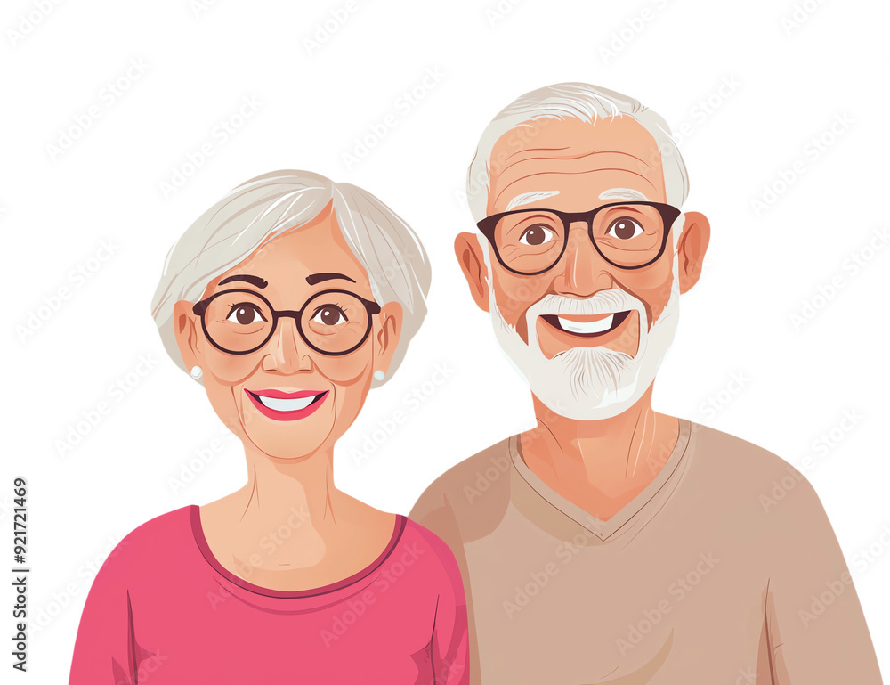Cute old couple, smiling and looking at the camera, white background Cute old couple, smiling and looking at the camera, white background