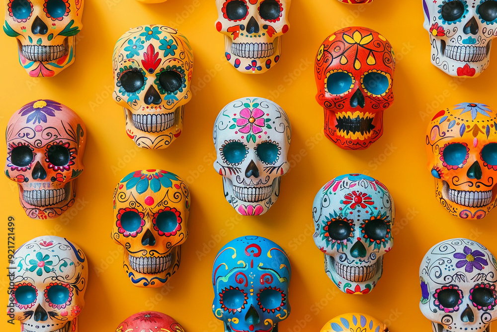 Beautiful greeting card with bright holiday composition for happy to joy celebrate dia de muertos Beautiful greeting card with bright holiday composition for happy to joy celebrate dia de muertos