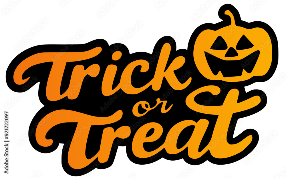 graffiti style text trick or treat with a halloween pumpkin, logo sticker with jack-o-lantern graffiti style text trick or treat with a halloween pumpkin, logo sticker with jack-o-lantern