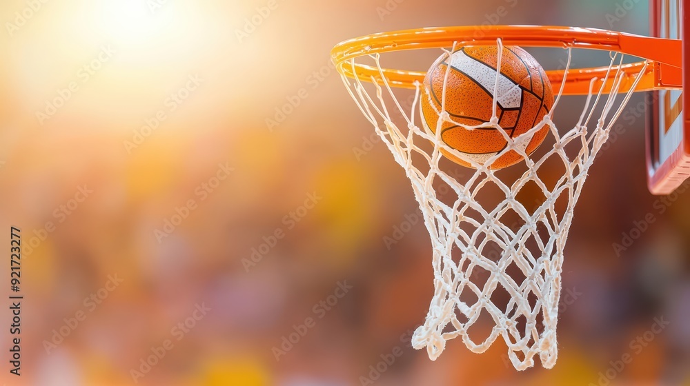A basketball swishes through a net, capturing the essence of sport and scoring in a vibrant atmosphere during a game. A basketball swishes through a net, capturing the essence of sport and scoring in a vibrant atmosphere during a game.