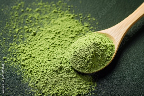 powdered matcha tea spoon closeup