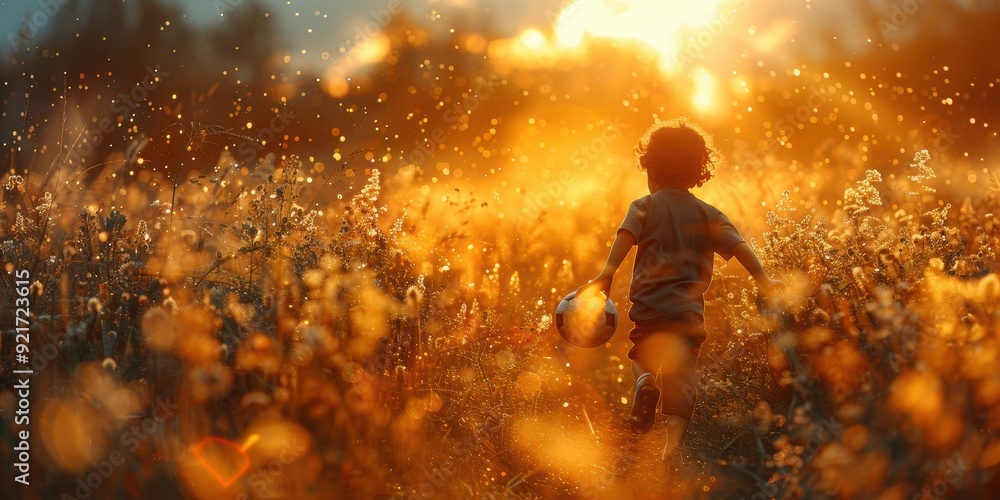 Silhouette of a Child Running Towards the Sunset Silhouette of a Child Running Towards the Sunset