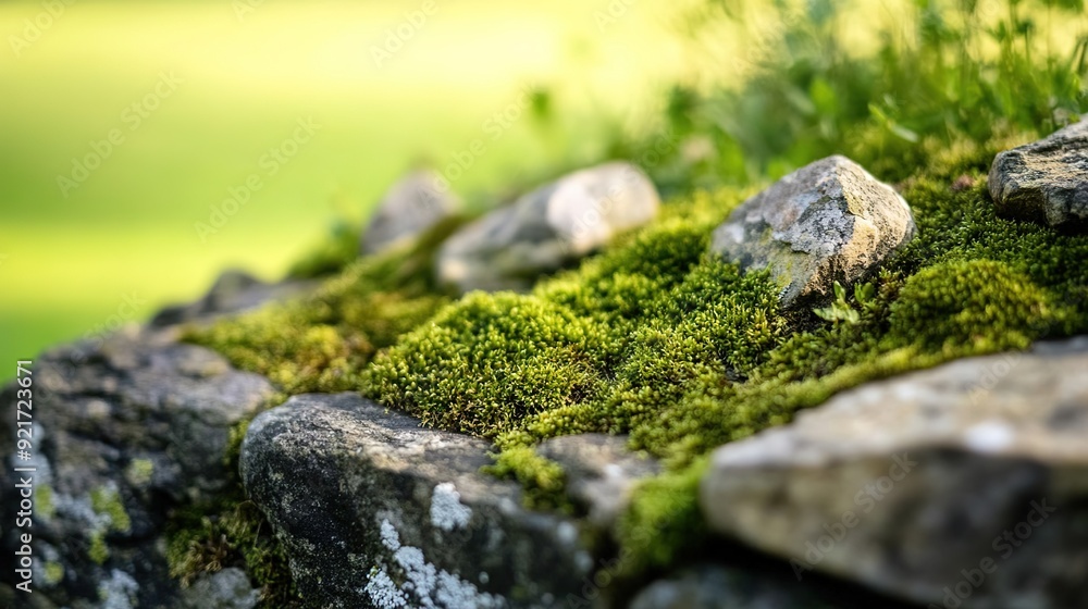Close-Up of a Stone with Moss: Detailed Texture and Natural Beauty Close-Up of a Stone with Moss: Detailed Texture and Natural Beauty