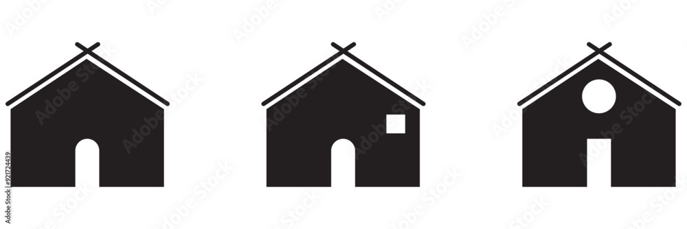 Collection home icons. House symbol. Set of real estate objects and houses black icons isolated on white background. Vector illustration. Collection home icons. House symbol. Set of real estate objects and houses black icons isolated on white background. Vector illustration.