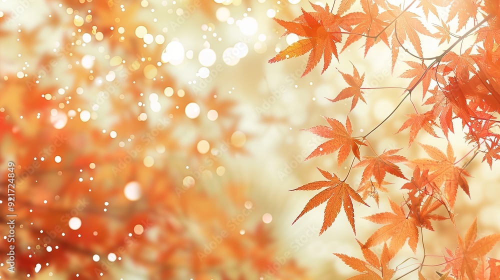 Autumn maple leaves with a soft golden bokeh background