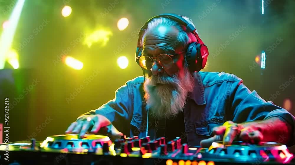 An experienced DJ performs at a vibrant club during a weekend night An experienced DJ performs at a vibrant club during a weekend night
