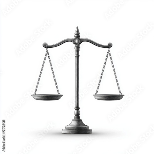 A minimalist monochrome illustration of a scale of justice, balancing ethics and reform, isolated on a white background. 