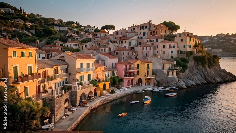 mediterranean houses nestled in an idyllic coastal village mediterranean houses nestled in an idyllic coastal village