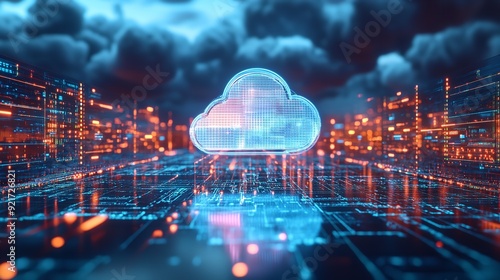 Cloud Technology Computing. Devices Connected to Digital Network