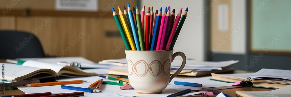 Multiple School Supplies on the Desk. School Theme Background Multiple School Supplies on the Desk. School Theme Background