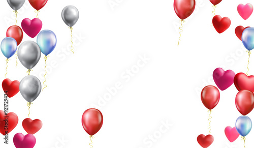 heart balloons Realistic white red, blue and on background are available for use online shopping website or social media, celebration party vector illustration