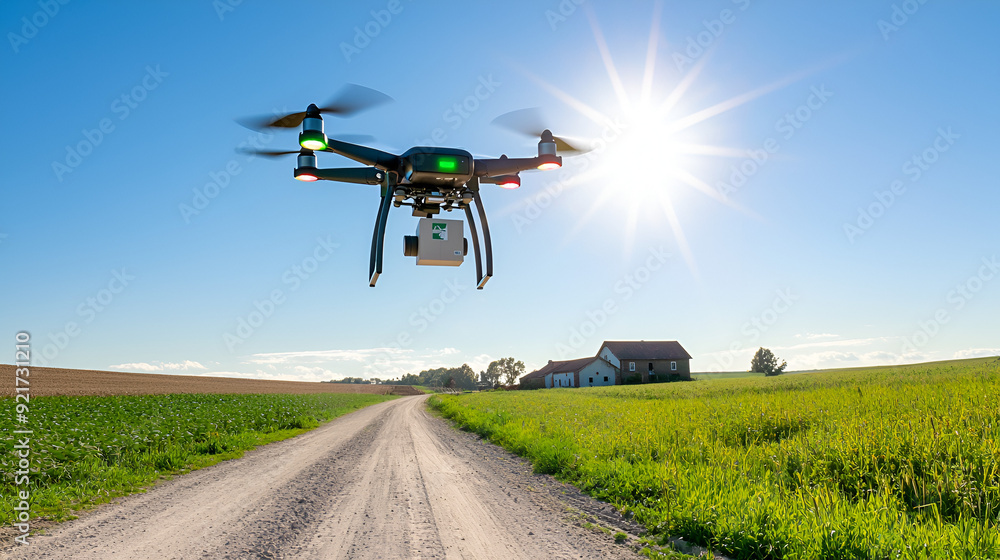 A drone flies over a green field under a clear blue sky, capturing stunning aerial views of the landscape on a sunny day. A drone flies over a green field under a clear blue sky, capturing stunning aerial views of the landscape on a sunny day.