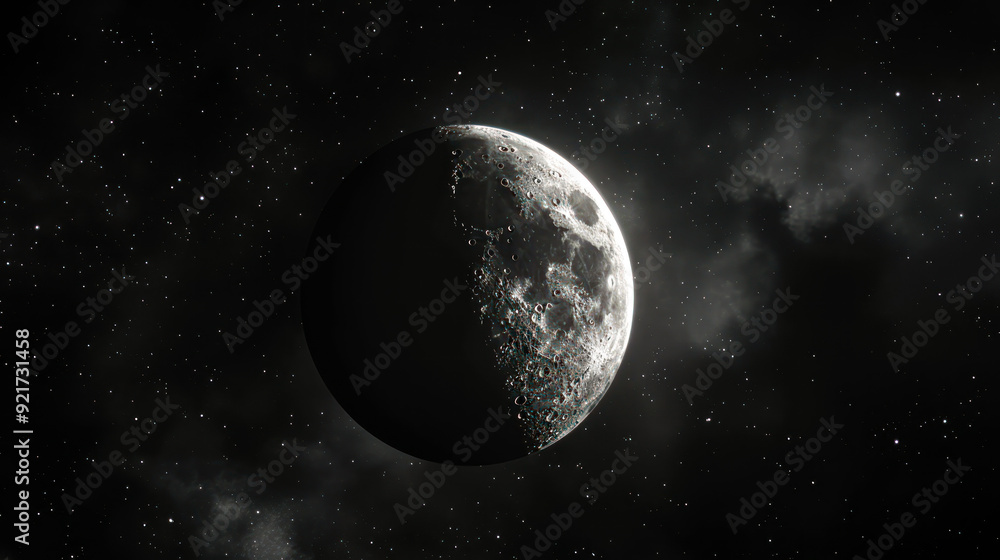 Fototapeta premium Spectacular Lunar Eclipse. astronomical phenomenon. Moon with shadow in outer space illustration. Moon eclipse