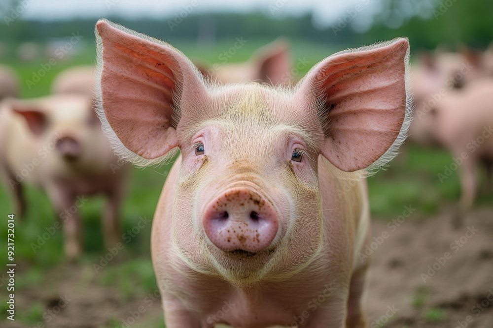 A pig with large ears and pink skin in a farm A pig with large ears and pink skin in a farm