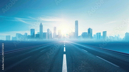 Empty Highway Leading Towards a Skyline of Silhouetted Skyscrapers