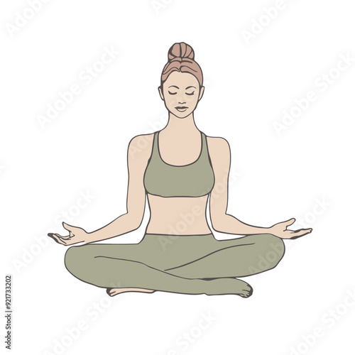 Wallpaper Mural Linear Drawing Yoga Concept of Young Woman Sitting in Pose Lotus. Vector Stylish Modern Sketch Illustration of a Happy Female Silhouette in Meditation Pose. Yoga Sport Lifestyle Torontodigital.ca