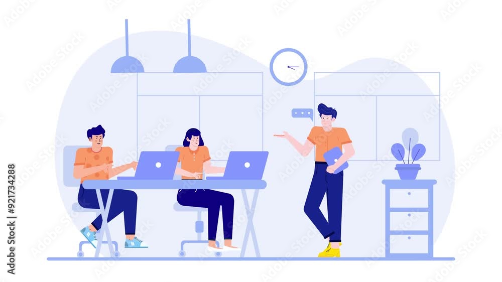 A vibrant illustration showcasing a team working together illustration business animated video A vibrant illustration showcasing a team working together illustration business animated video