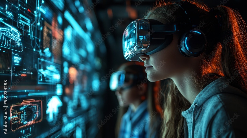 Woman Experiencing Virtual Reality. Woman Experiencing Virtual Reality.