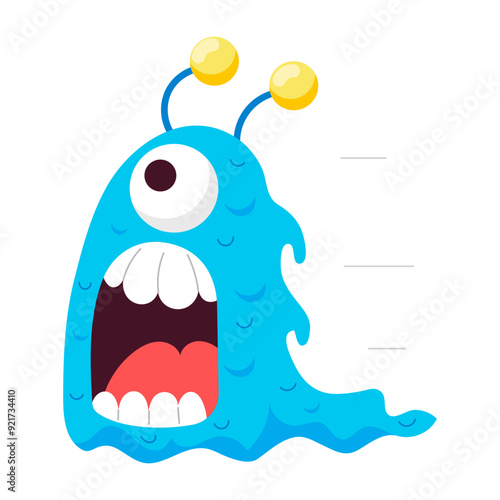 A cartoon style sticker of surprised monster 


