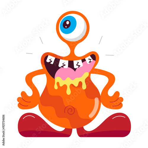 Creepy monster with drooling mouth, flat sticker  

