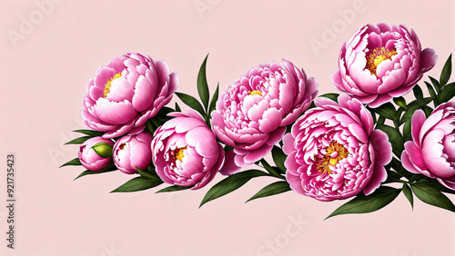 Luxurious Peonies with Ample Copy Space Isolated on Solid Background for Your Text or Design photo