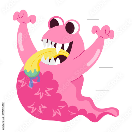 A flat style sticker of monster character with weird expressions 