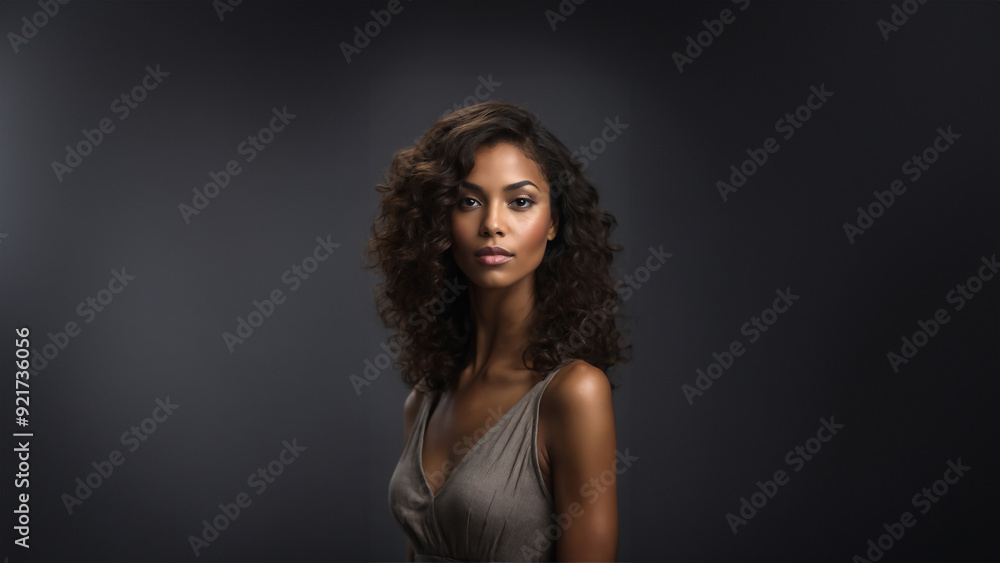Effortlessly chic Black American woman exuding confidence. Smooth, flawless skin and defined features complement her natural beauty. Studio portrait with copy space, for beauty and fashion campaigns Effortlessly chic Black American woman exuding confidence. Smooth, flawless skin and defined features complement her natural beauty. Studio portrait with copy space, for beauty and fashion campaigns