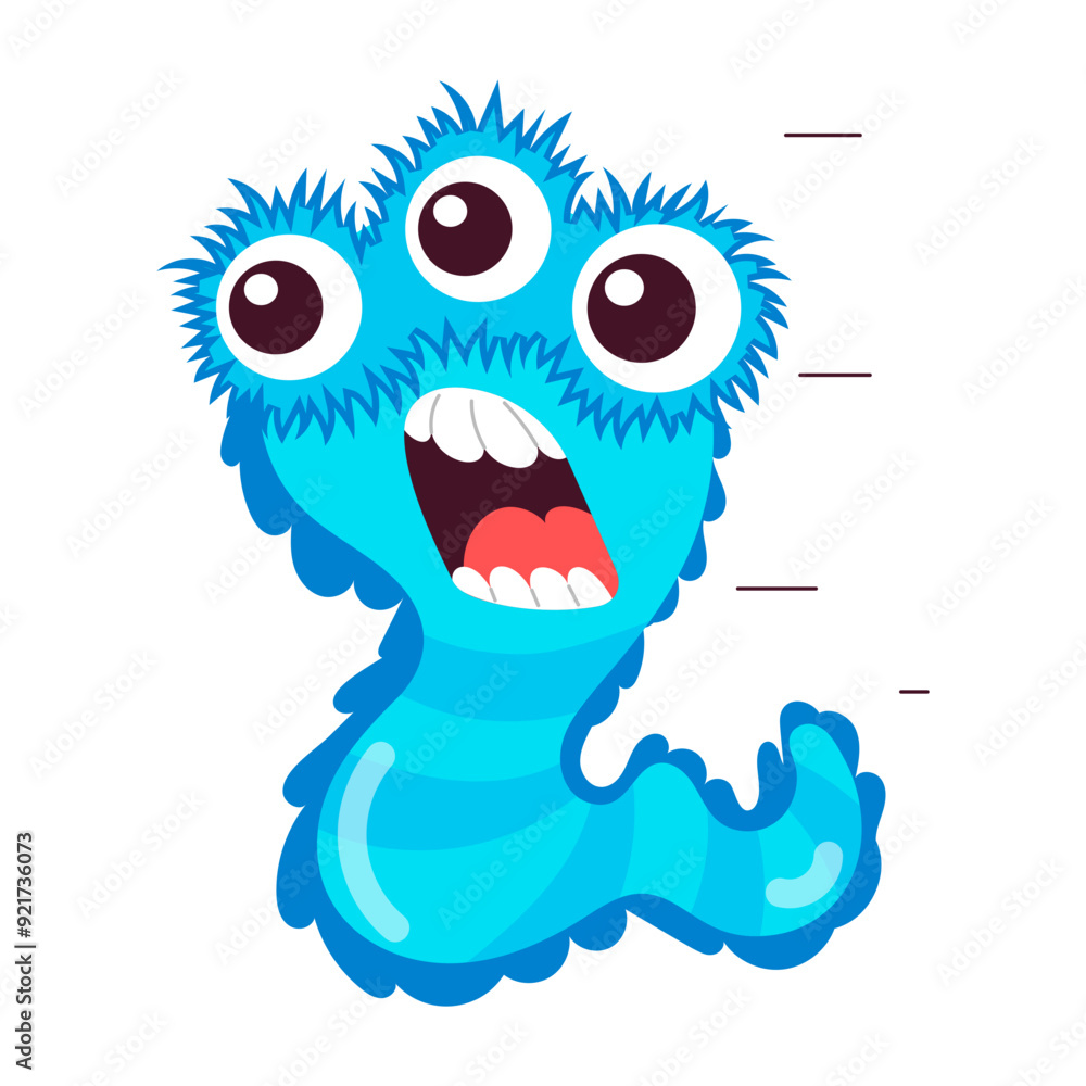 Monster worm with shocked expressions, flat sticker Monster worm with shocked expressions, flat sticker