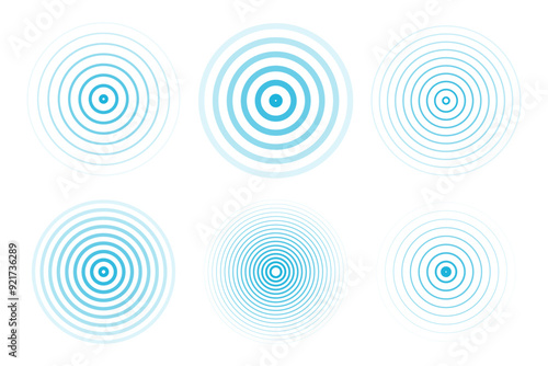 Concentric ripple circles set. Seismic Earthquake alert radar. Radial signal, sonar wave, soundwave rings. touch effect or pulse