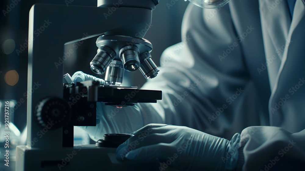 Closeup Photo of a Scientist Using a Microscope in a Lab Closeup Photo of a Scientist Using a Microscope in a Lab