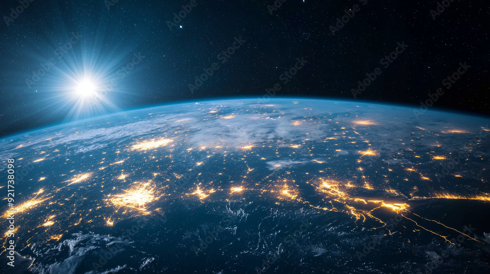 Universum Erde aus dem Weltall mit Sonne hinter der Erdkugel blauer Planet Erde in der Hand Generative AI Universum Erde aus dem Weltall mit Sonne hinter der Erdkugel blauer Planet Erde in der Hand Generative AI