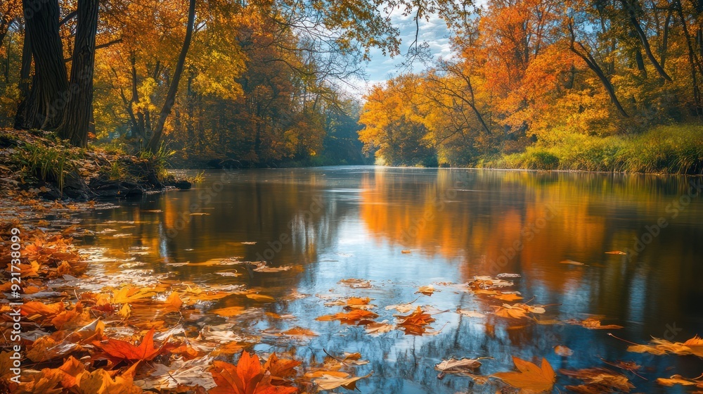 Fototapeta premium Autumn Reflections in a Tranquil River