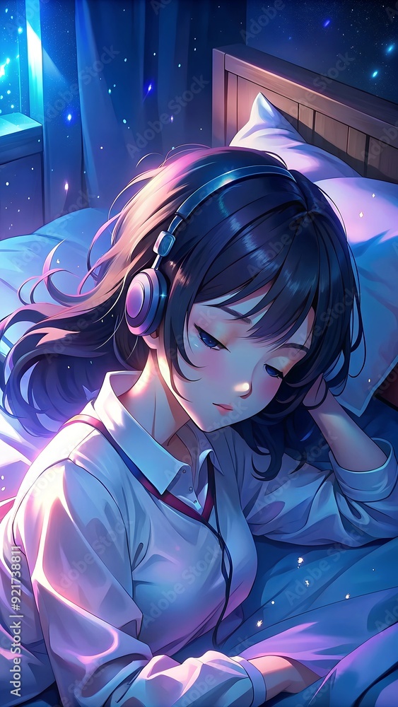 Lofi illustration of a girl sleeping with headphones Lofi illustration of a girl sleeping with headphones