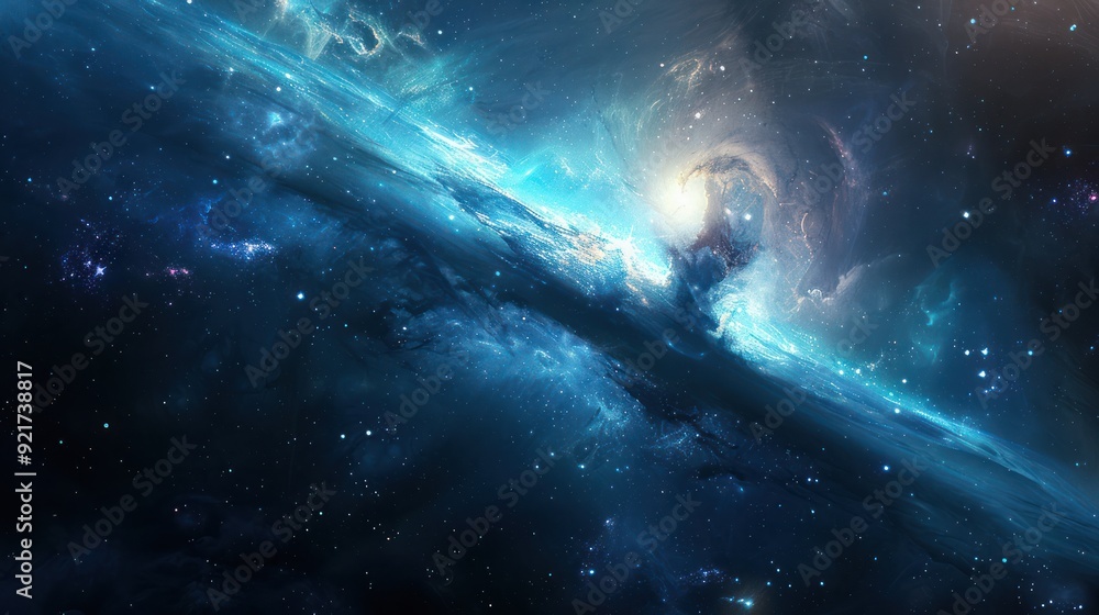 Fototapeta premium Cosmic Nebula with Bright Blue Light and Stars