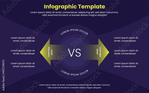 Comparison infographic concept for slide presentation with big circle and arrow opposite direction. Business arrow infographic. Editable vector infographic