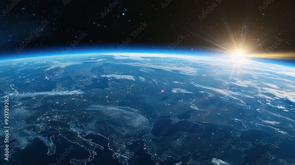 Fototapeta premium Earthrise with the Sun Rising Over Europe
