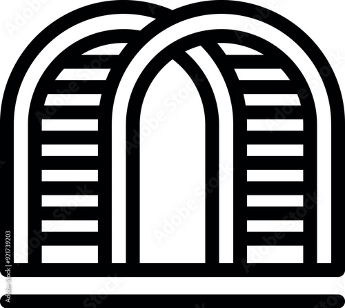 Double archway with striped sides forming the entrance to a tunnel
