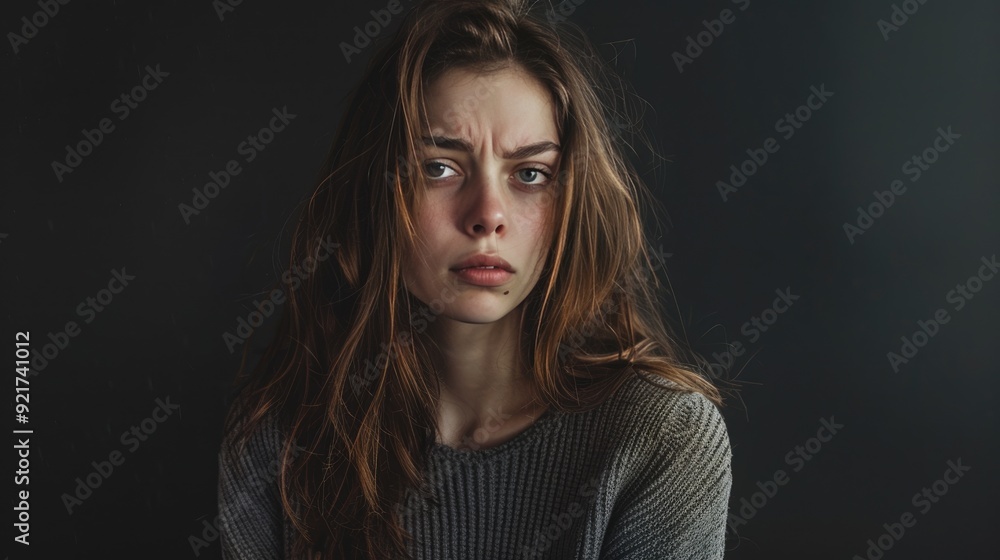 Upset woman on black background. Upset woman on black background.