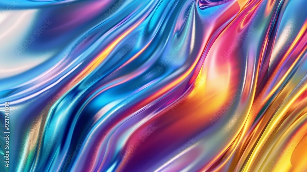 Abstract iridescent background with swirling blue, purple, and yellow hues. Abstract iridescent background with swirling blue, purple, and yellow hues.