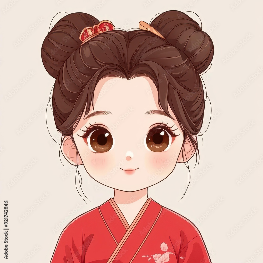 A charming anime girl captivates with her round face and shiny brown eyes, dressed in elegant Tang Dynasty attire. A charming anime girl captivates with her round face and shiny brown eyes, dressed in elegant Tang Dynasty attire.