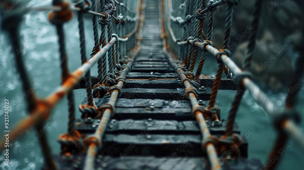 siluette rope bridge in the wind siluette rope bridge in the wind